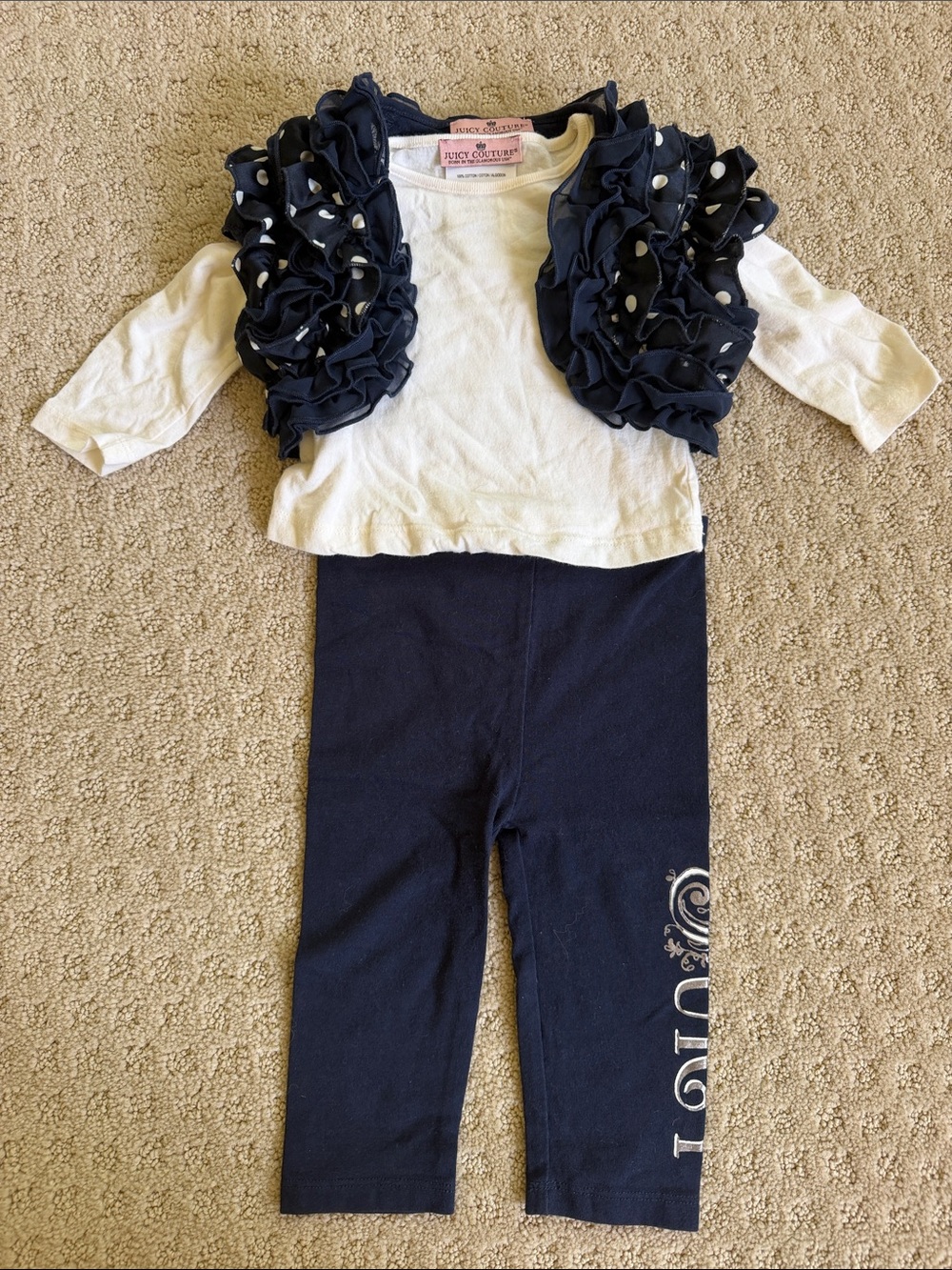 Juicy Couture Navy & White Ruffle Vest Top with Navy Logo Leggings